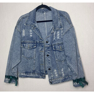 Denim Jean Jacket Women's Unbranded Size XL Patches Ribbon Details